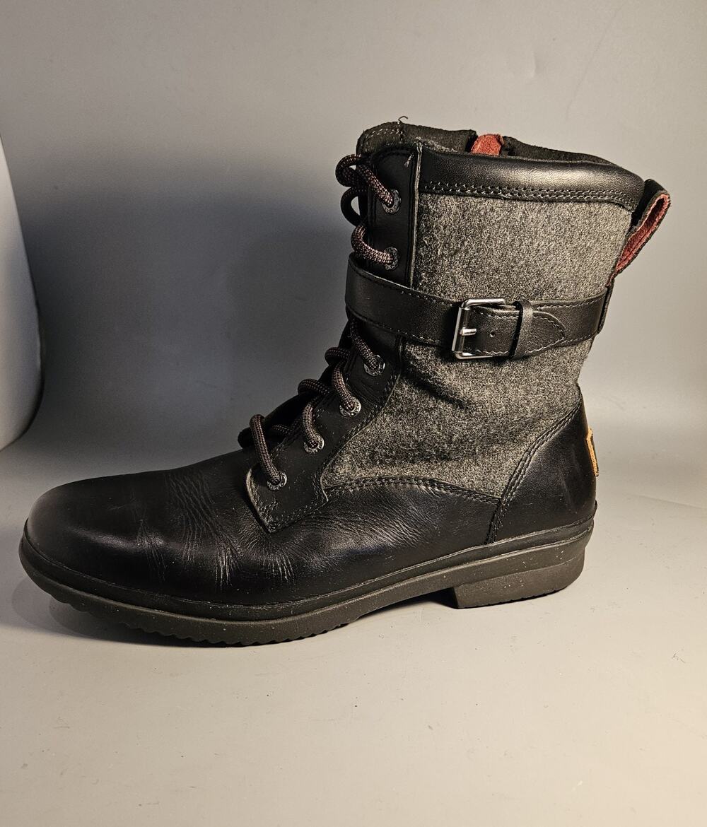 Ugg Womens Kesey Waterproof Leather Wool-blend Lined Vtg Look Black Zip Boots 10